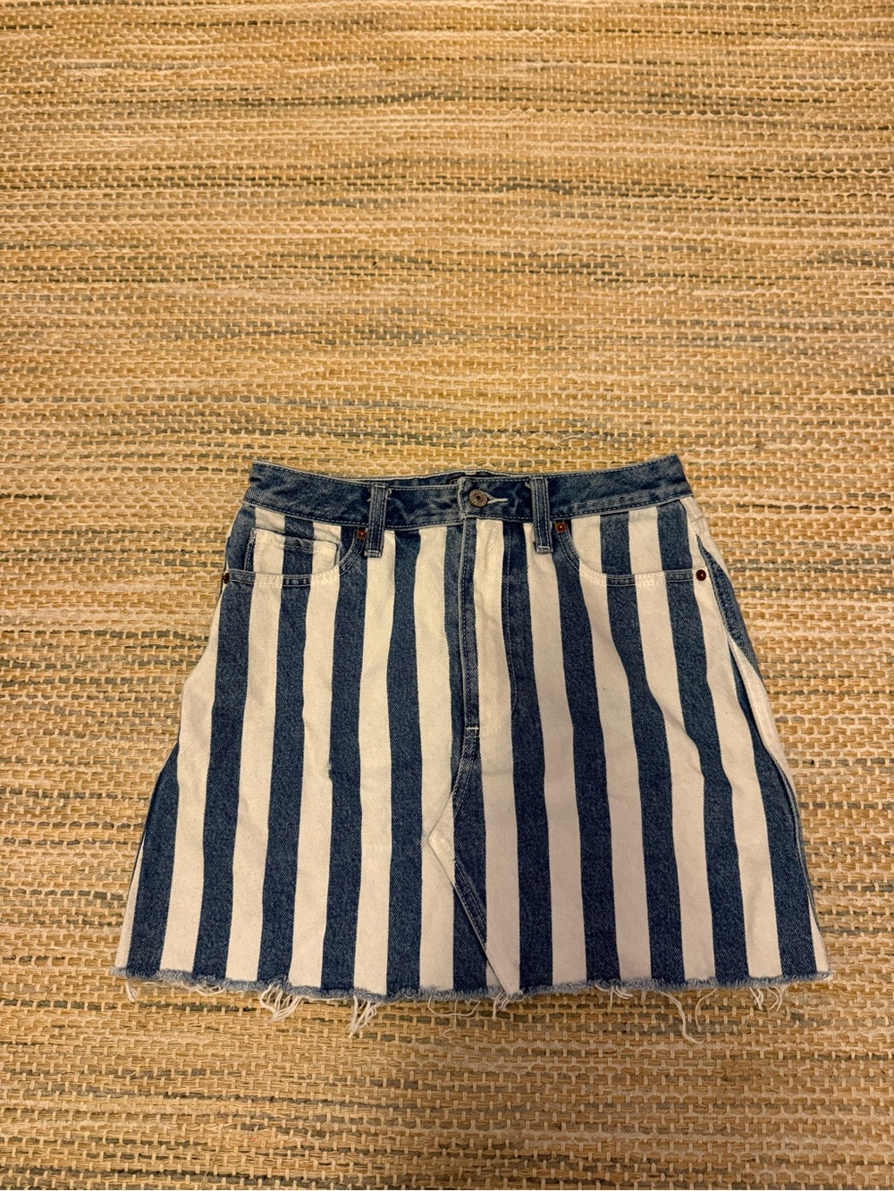 Abercrombie & Fitch Navy and White Striped Denim Mini Skirt